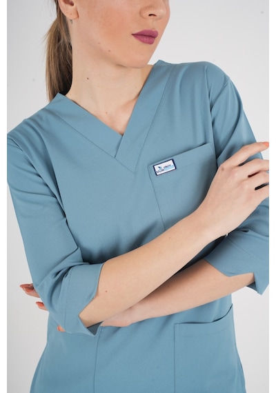 Unisex Cool Petrol Mavi Violet Model Scrubs Takım Doktor Hemşire Üniforması Petrol Mavi Soft