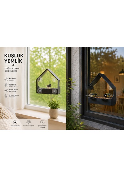 Yapışkan + Vantuzlu Kuş Yemlik Bahçe Tipi & Ev Tipi Kullanım Özel Tasarım