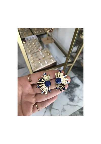 Güneş Model Siyah Taş Detaylı Küpe Altın - Model 902
