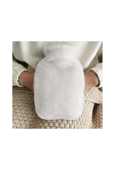Sıcak Su Torbası Yan Cepli Beyaz Peluş Termofor 27x17x2cm 750ml