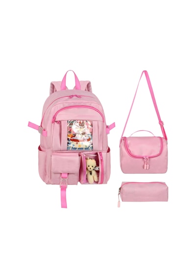 Waddell Kore Kawaii Tarzı Okul Sırt Çantası, Termal Beslenme Çantası Ve Kalemlik Pembe 26700