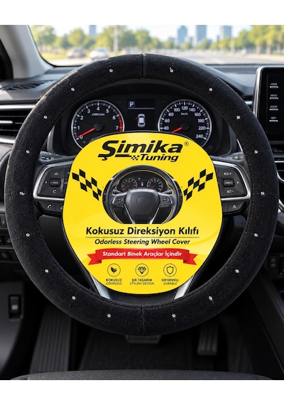 Taşlı Süet Geçme Direksiyon Kaliteli Kokusuz Siyah