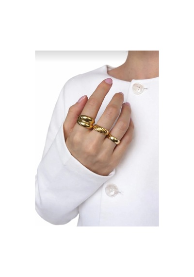 Lunarie 3'lü Dome Chunky Vintage Yüzük Seti 14k Gold Burgu Altın