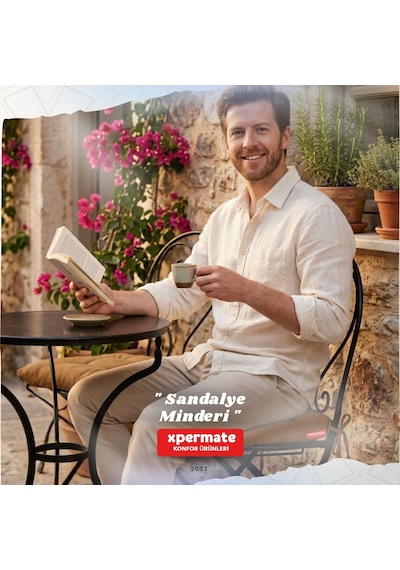 Pofuduk Sandalye Minderi Bağcıklı 40x40 Cm Yıkanabilir Dekoratif Mutfak Bahçe Piknik Minderi Kahverengi