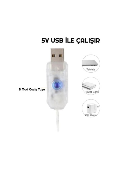 Usb Perde Peri Led Kumandali Dekoratif Su Geçirmez Sarı Sarı