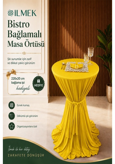 Dertsiz Bağlamalı Bistro Masa Örtüsü - Düğün Davet Organizasyon Otel Restoran Kokteyl Masa Örtüsü Limon Limon