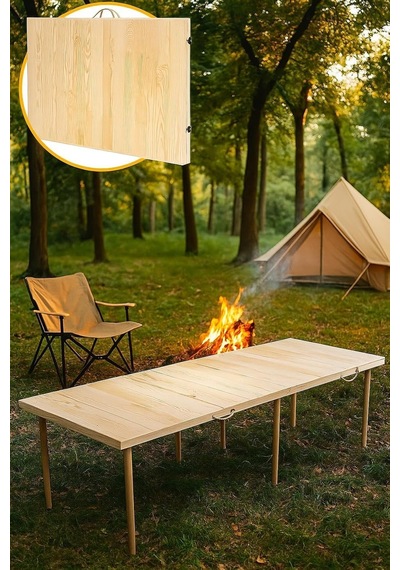 Katlanır Kamp, Piknik Ve Bahçe Masası 75x200 Cm - Ham Naturel Renk Diğer