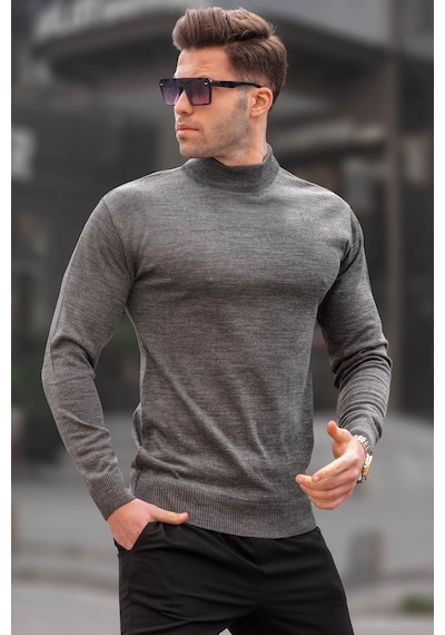 Madmext Antrasit Slim Fit Yarım Balıkçı Yaka Erkek Triko Kazak 6343 Antrasit