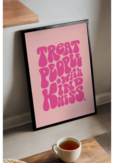 Motto Söz Doğal Ahşap Çerçeveli Poster, Dekoratif Pembe Duvar Tablosu
