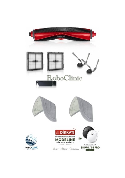 Roborock S8 Pro / S8 Pro+ Ultra Değil Robot Süpürge Uyumlu Yedek Fırça, Hepa Filtre, Mop-8 Parça