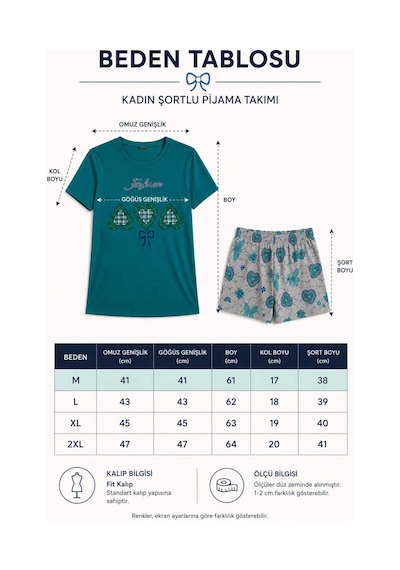 Tenra Kadın Şortlu Pijama Takımı Mavi %100 Pamuk