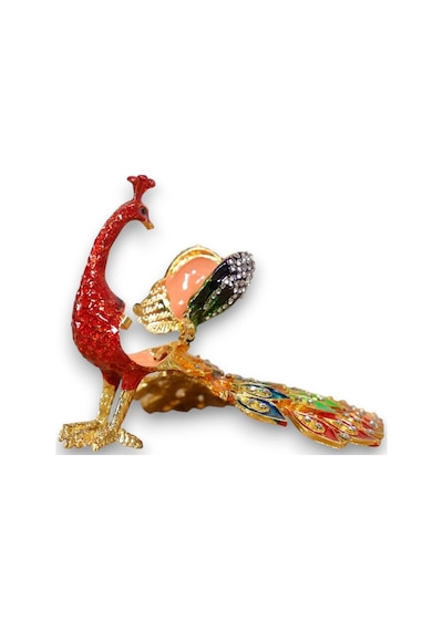 Aşağı Kuyruklu Tavuskuşu Biblo Taşlı & Zarif Dekoratif Obje 10 X 17 CM