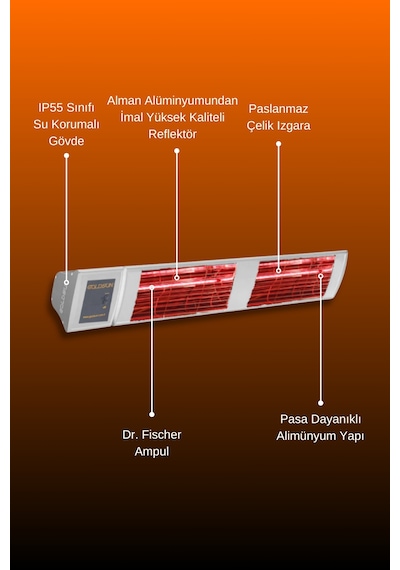 Supra Plus 3000 Watt Gss30plg Düşük Işık Kumandalı Suya Dayanıklı Elektrikli İnfrared Isıtıcı-beyaz