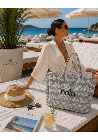 İcone Bag Icone Degrade Baskılı Kanvas Omuz Çantası, Degrade Plaj Çantası, Plaj Çantası, Beach Bag Gri