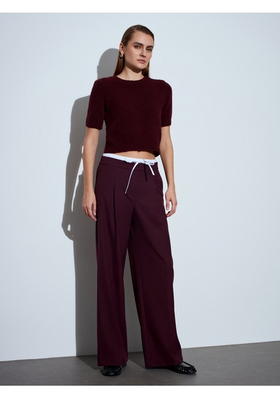 Dilvin 72240 Çift Belli Geniş Pantolon-bordo Bordo