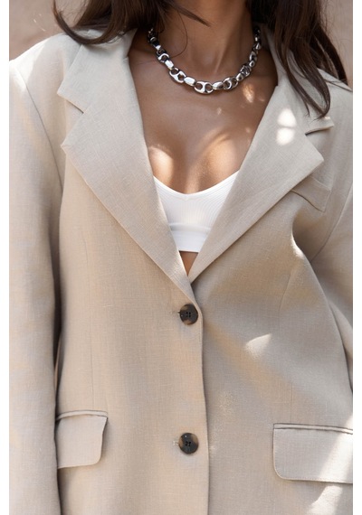 Mai Studios Co. Brenna Bej Keten Blazer Bej