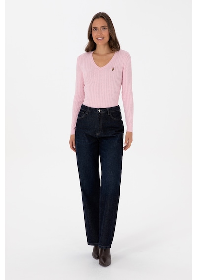 U.S. Polo Assn. Kadın Açık Pembe V Yaka Basic Kazak 50307700-VR078 U.S. Polo Assn. Kadın Açık Pembe V Yaka Basic Kazak 50307700-VR078