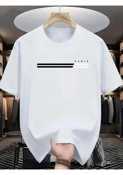 Startmore Unisex Paris Baskılı Oversize %100 Pamuk Beyaz