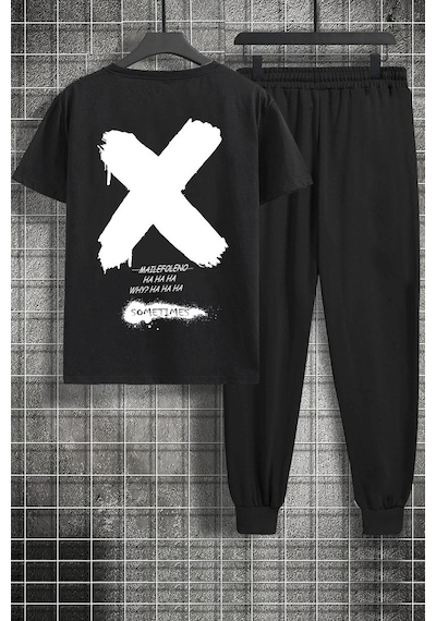 Uyguntarz Unisex Sometimes X Baskılı 2'li Eşofman Takımı Siyah