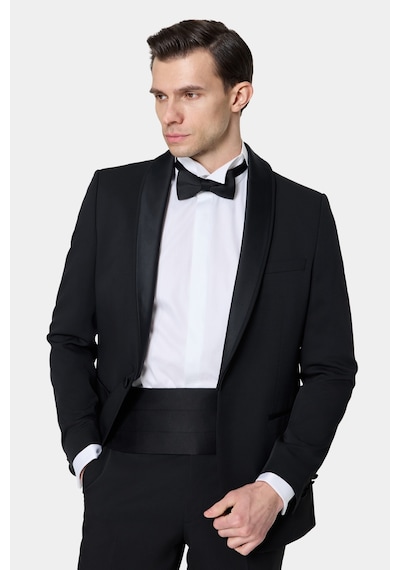 Twn Slim Fit Siyah Krep Desen Smokin Takim Elbise 7ess5e306510m 001
