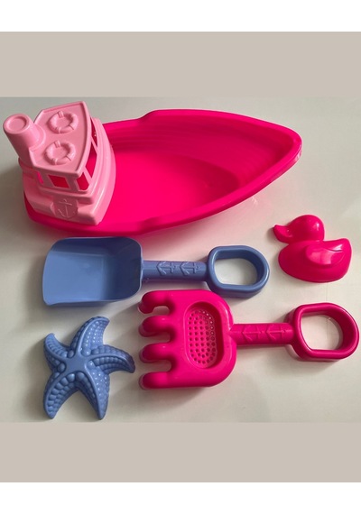 Balıkçı Teknesi Kürek Tırmık Plaj Seti 5 Parçalı Pembe Renk