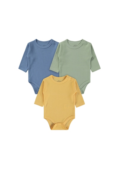 Minidamla Baby Minidamla Uzun Kol Basic 3'lü Set 1-18 Ay Çıtçıtlı Badi - Mavi Koyu Mavi