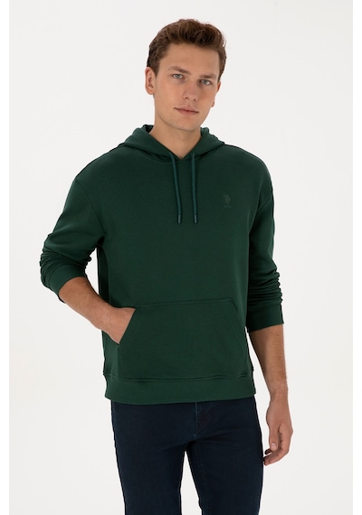 U.S. Polo Assn. Erkek Comfort Fit Kapüşonlu Koyu Yeşil Basic Sweatshirt 50313746-VR079