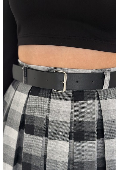Kadın Pileli Ekose Mini Short Etek Grunge Charm Siyah