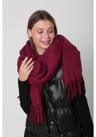 Remsa Püsküllü Buklet Atkı Şal 40x210 Cm 1257 Bordo Bordo