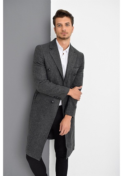 Plt8382 Dewberry Erkek Palto-desenli Antrasit Desenli Antrasit