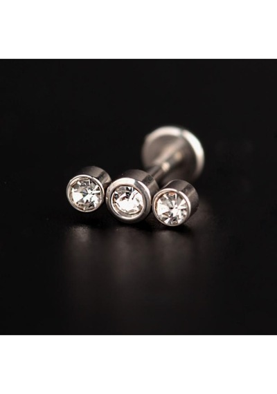 316 L Cerrahi Çelik Üç Taş Modeli Helix Tragus Dudak Kıkırdak Piercingi Gümüş