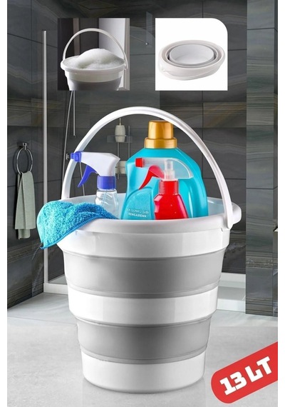 13 Lt Silikon Su Kovası Pratik Katlanır - Banyo Temizlik Kovası Çok Amaçlı Kulplu Kova