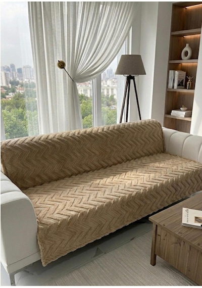 1 Adet Royam Peluş Pamuklu Sünger Tabanlı Kaymaz Koltuk Çekyat Örtüsü 160 X 210 Bej