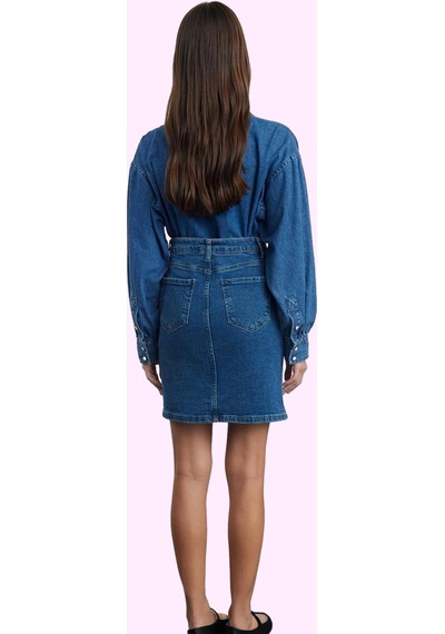 Ersefa Kadın Denim Kalem Etek Yüksek Bel Kısa Boy Casual Günlük Stil Haf Mavi