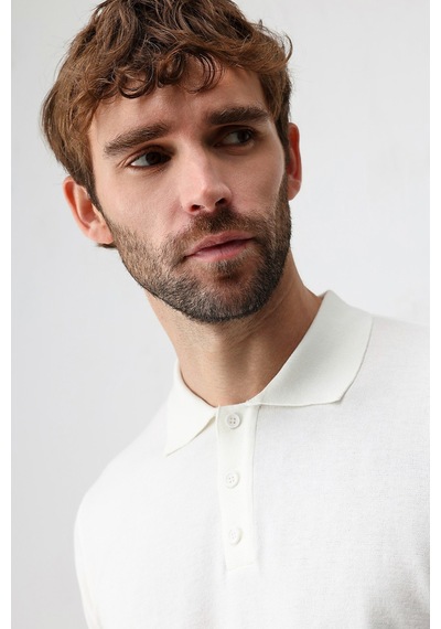 Antioch Comfort Slim Polo Yaka Erkek Triko T-shirt Ekru