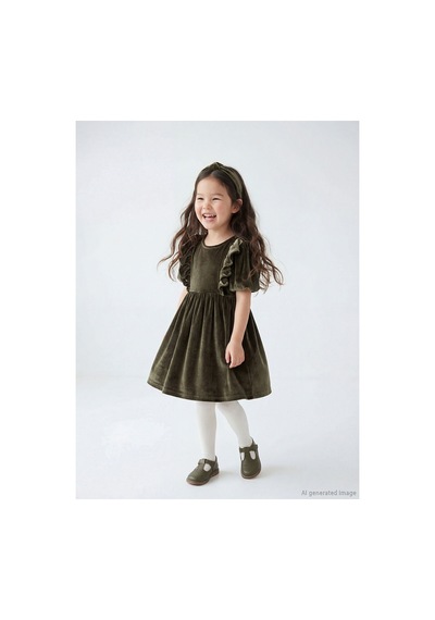 LC Waikiki Alıta Cıty Farkıyla Lcw Kids Yeşil Kadife Düz Kız Çocuk Elbise Yesil - 928405922 Yesil