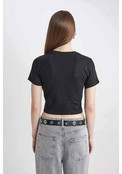 DeFacto Coool Fitted Ribana Basic Düz Kısa Kollu Tişört T9631AZ24SMBK81