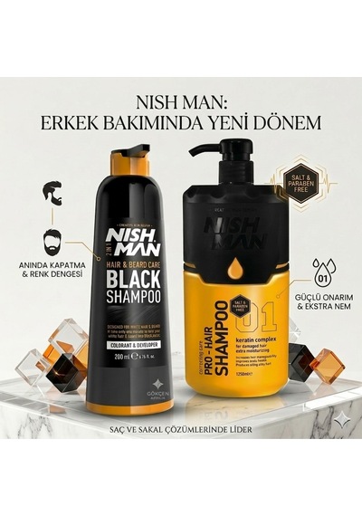 Saç Ve Sakal Siyahlaştırıcı Şampuan Kolay Kullanım 200 Ml / + 1250 Ml Tuzsuz Şampuan