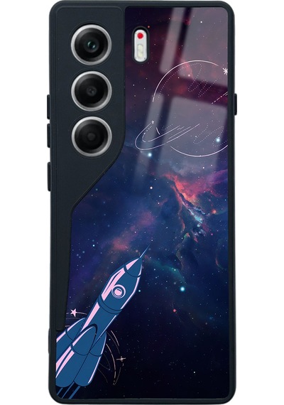 Tecno Camon 40 Space Rocket Tasarımlı Glossy Telefon Kılıfı Çok Renkli