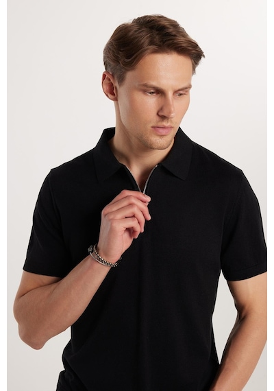 Tudors Erkek Slim Fit Dar Kesim Pamuklu Örme Triko Fermuarlı Siyah Polo Yaka Tişört-33178 Siyah Tudors Erkek Slim Fit Dar Kesim Pamuklu Örme Triko Fermuarlı Siyah Polo Yaka Tişört-33178 Siyah