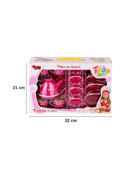 Pembe Puantiyeli Metal Oyuncak Çay Seti 15 Parça - Eğitici Teneke Evcilik Mutfak Oyun Takımı