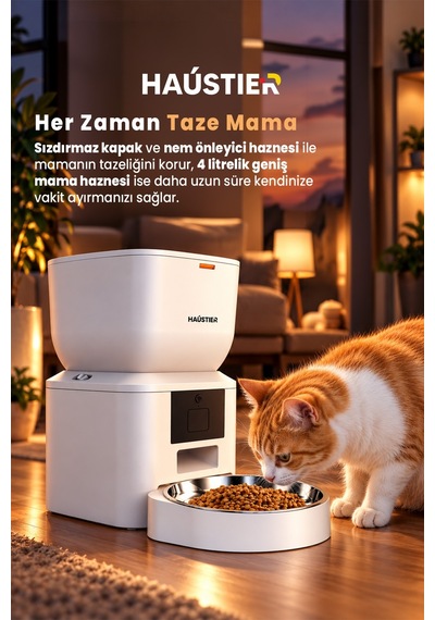 Qq023 Akıllı Kedi Köpek Mama Kabı, Tuya App-wifi Uzaktan Kontrol, 4lt Hazne, Metal Kase