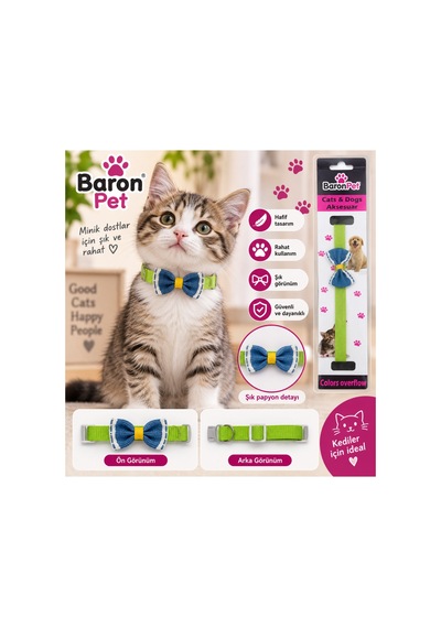 Kedi Tasması Yeşil Mavi Papyonlu Ayarlanabilir Klips Tokalı Boyun Tasması