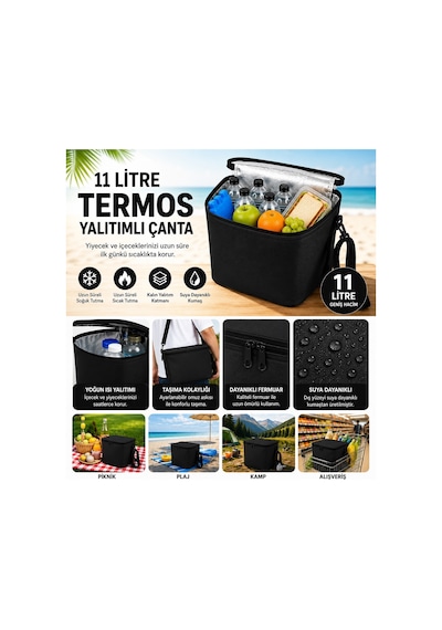 Termal Çanta Termos El Çantası Buzluk Piknik Çantası 11 Lt Soğutucu Çanta Siyah