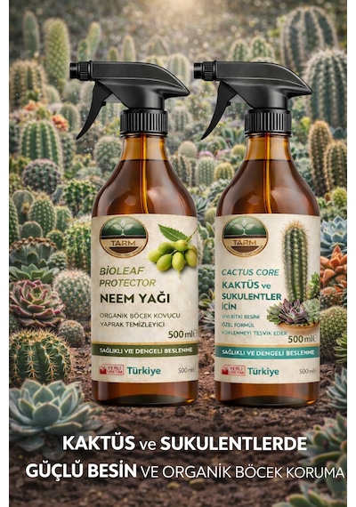 Kaktüs-sukulent Bitki Besini Ve Neem Yağı İkili Bakım Seti 2 L - 1 L - 1 L - 500 ML