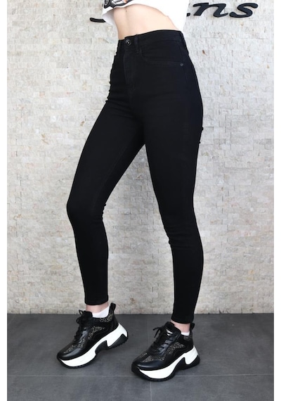 Kadın Siyah Süper Skinny Fit Esnek Likralı Denim Jean Kot Pantol