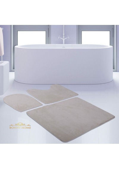Bonny Home Unicolor Düz Krem 3lü Banyo Paspası Halısı Seti Kaymaz Krem