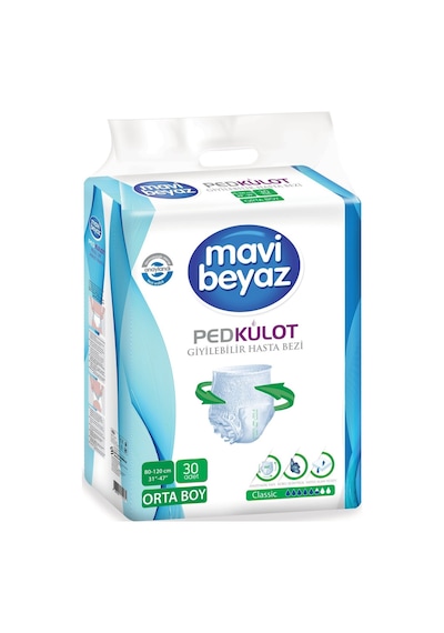 Mavi Beyaz Ped Emici Külot Hasta Bezi Medium Orta 240 Adet M