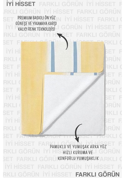 Palmiye Çizgili Tropikal Plaj Havlusu - Sarı Mavi Minimalist Marine Hızlı Kuruyan Mikrofiber Havlu Mat Leylak