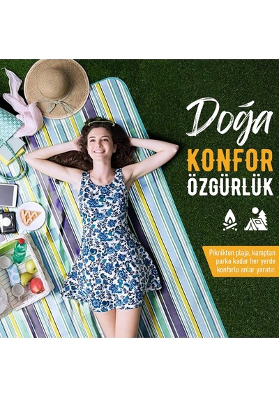 Haegs Piknik Örtüsü, Çanta Kamp Matı, Plaj Matı, Piknik Yer Örtüs Mavi - Kırmızı